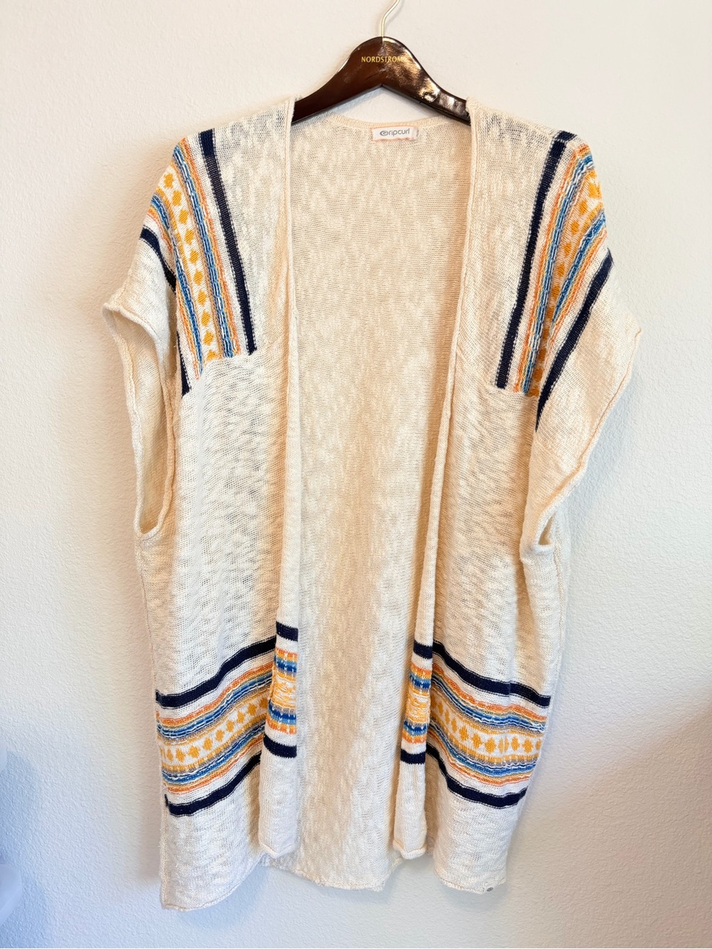 Ripcurl slub cotton striped poncho cardigan, open front, One size